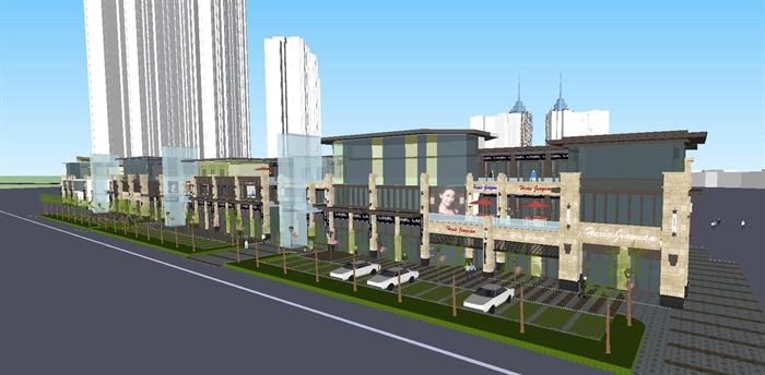 Art-deco风格小区沿街商业建筑设计方案SU模型(2)