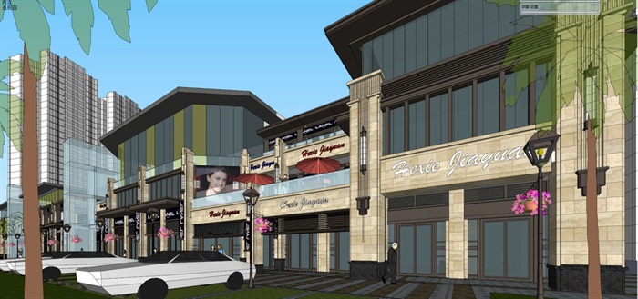 Art-deco风格小区沿街商业建筑设计方案SU模型(4)