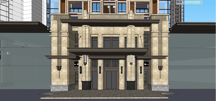 Art-deco风格小区沿街商业建筑设计方案SU模型(6)
