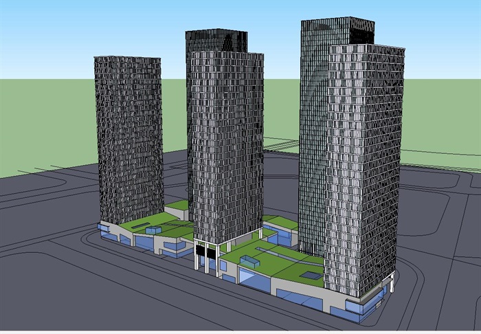 保利超高层办公楼建筑设计方案SU模型(1)