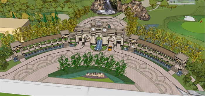 长春龙湖山岛2个新古典风格入口大门+高尔夫练习场建筑设计方案SU模型(8)