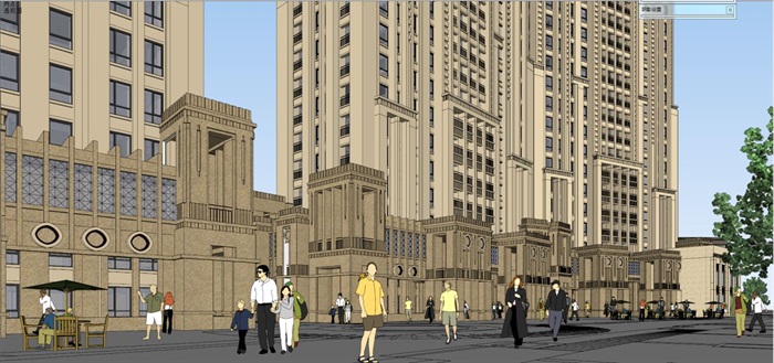 新古典风格高层小区+沿街商业建筑设计方案SU模型(4)