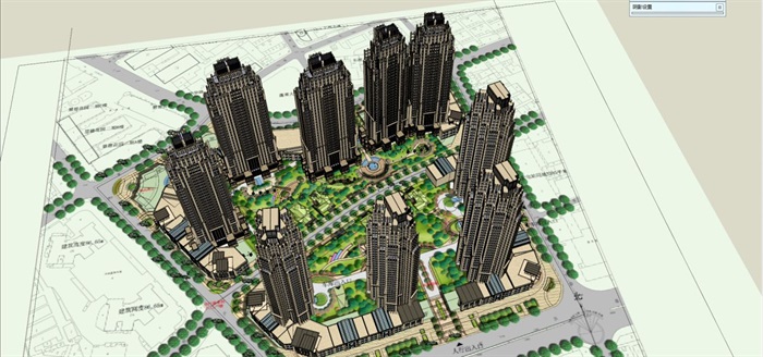 新古典风格高层小区+沿街商业建筑设计方案SU模型(6)