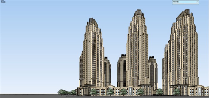 新古典风格高层小区+沿街商业建筑设计方案SU模型(8)