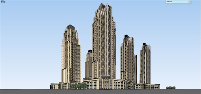 新古典风格高层小区+沿街商业建筑设计方案SU模型(11)