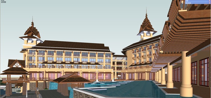 东南亚风格嘎洒酒店建筑设计方案SU模型(3)