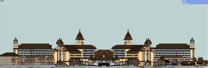 东南亚风格嘎洒酒店建筑设计方案SU模型(4)