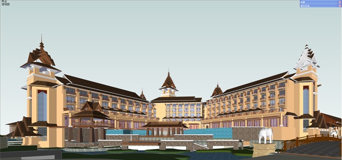 东南亚风格嘎洒酒店建筑设计方案SU模型(8)