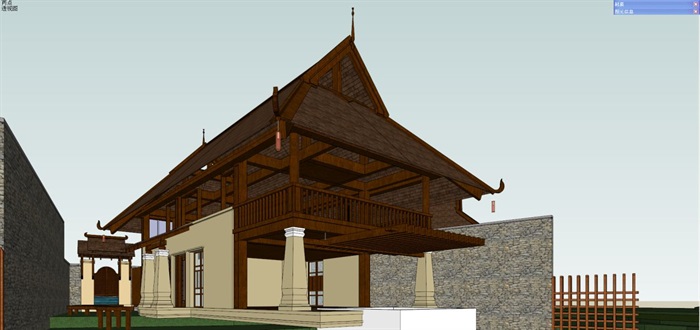 东南亚风格嘎洒酒店建筑设计方案SU模型(15)