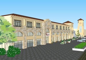西班牙风格沿街商业建筑设计方案SU(草图大师)模型