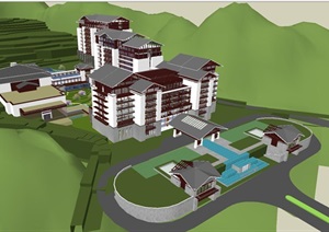 藏式圣地九寨度假酒店建筑设计方案SU(草图大师)模型