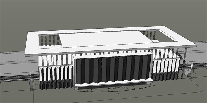 2个苏州火车北站建筑设计方案SU模型（附CAD平，立与剖面）(8)
