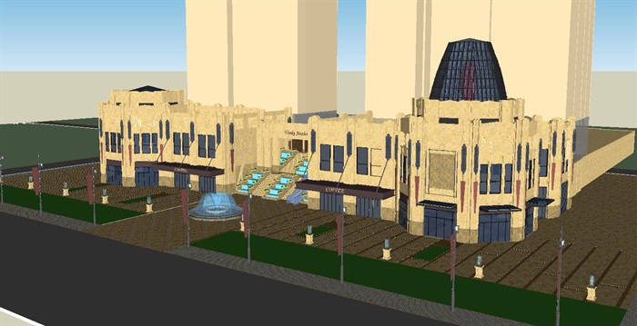 新古典风格万科九州小区入口+沿街商业建筑设计方案SU模型(3)
