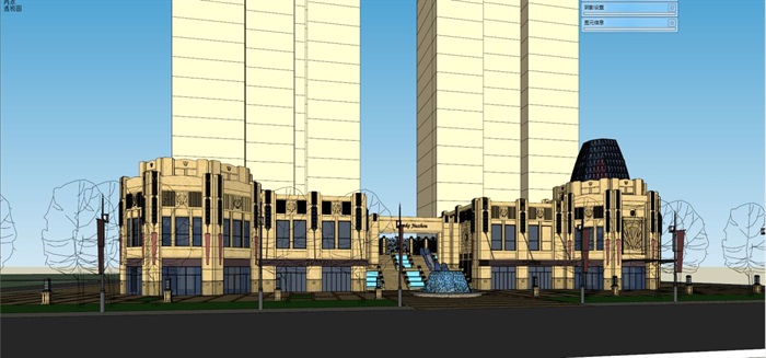 新古典风格万科九州小区入口+沿街商业建筑设计方案SU模型(6)