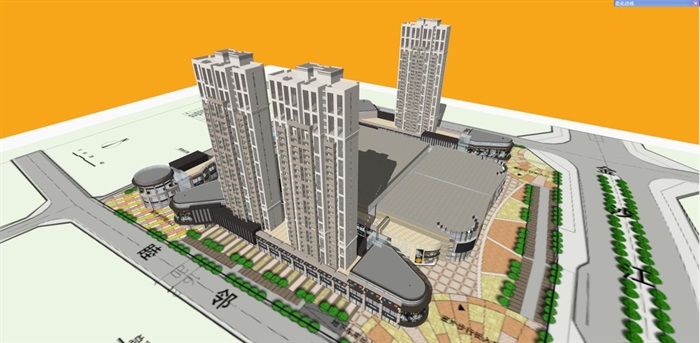 新古典风格宜宾商业+住宅综合项目建筑设计方案SU模型(7)
