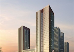 新中式双子办公楼+商业项目建筑设计方案SU(草图大师)模型