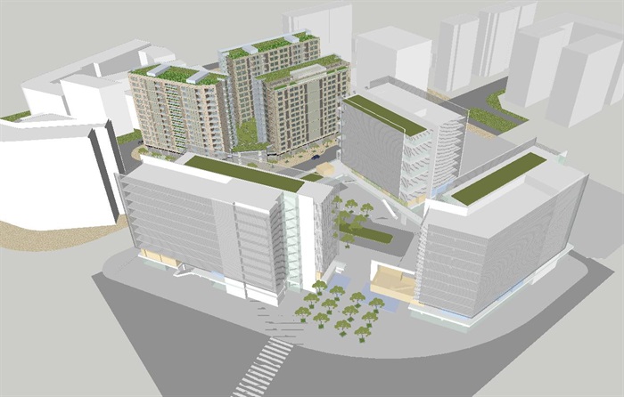 杨浦区创智公寓式办公+酒店项目建筑设计方案SU模型（附CAD单体平立剖+PDF方案文本）(11)