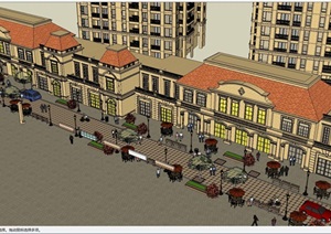 法式商业街+高层住宅项目建筑设计方案SU(草图大师)模型