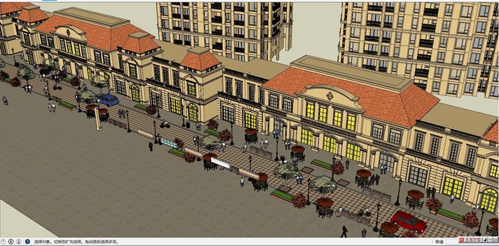 法式商业街+高层住宅项目建筑设计方案SU模型(1)