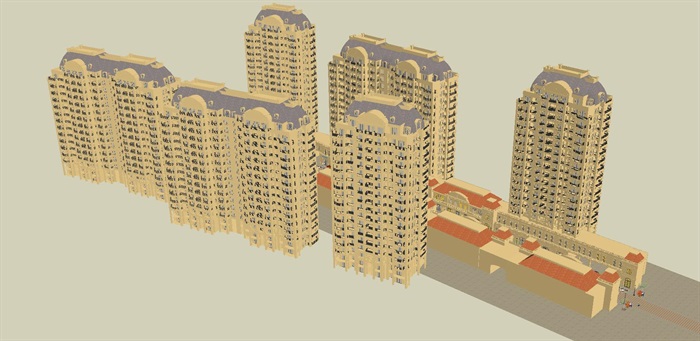 法式商业街+高层住宅项目建筑设计方案SU模型(5)