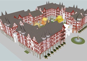 瑞士风格城堡商业中心建筑设计方案SU(草图大师)模型