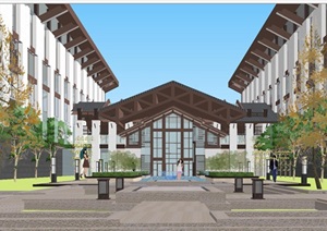 3个新中式酒店建筑设计方案SU(草图大师)模型