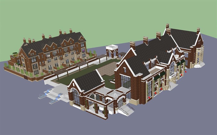 英式会所+联排别墅建筑设计方案SU模型(6)