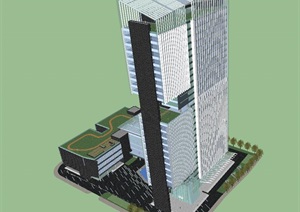 现代风格商业+办公综合体建筑设计方案SU(草图大师)模型