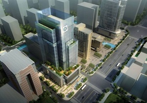 2个福州银行办公大厦建筑设计方案SU(草图大师)模型