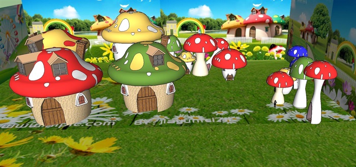 8个儿童乐园蘑菇雕塑SU模型(1)