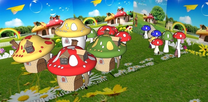 8个儿童乐园蘑菇雕塑SU模型(2)