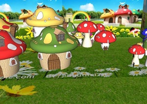 8个儿童乐园蘑菇雕塑SU(草图大师)模型