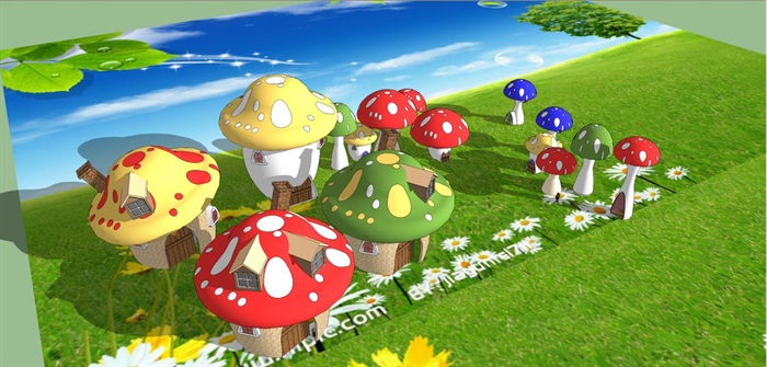 8个儿童乐园蘑菇雕塑SU模型(3)