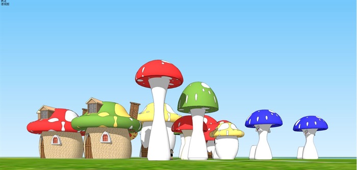8个儿童乐园蘑菇雕塑SU模型(7)
