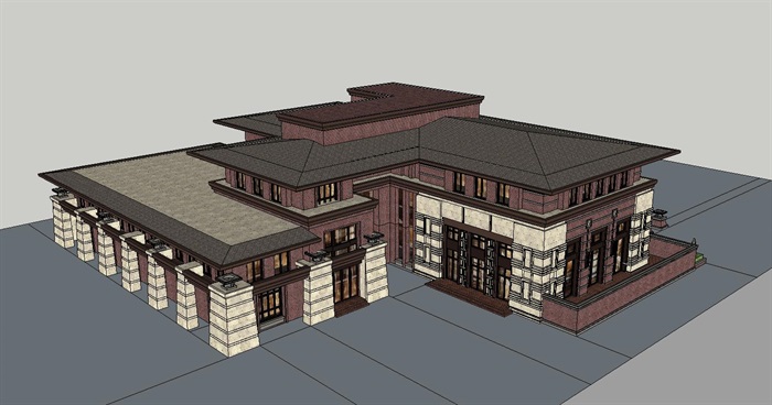 草原风格会所建筑设计方案SU模型(2)