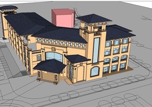 地中海风格幼儿园建筑设计方案SU(草图大师)模型