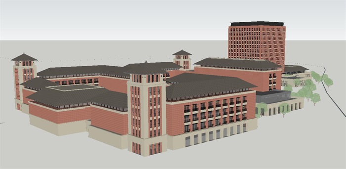 简欧风格国际学校建筑设计方案SU模型(2)