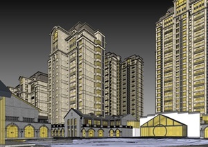 兰州高层住宅+商业广场+学校地块建筑规划设计方案SU(草图大师)模型