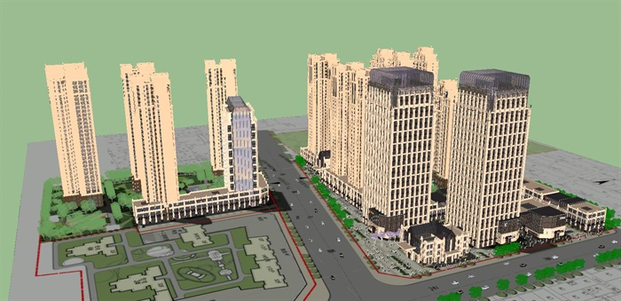 郑王村新古典风格住宅+商业建筑设计方案SU模型(2)