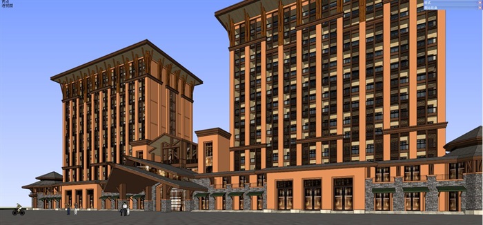 东南亚风格西双版纳酒店+高层住宅建筑设计方案SU模型(7)