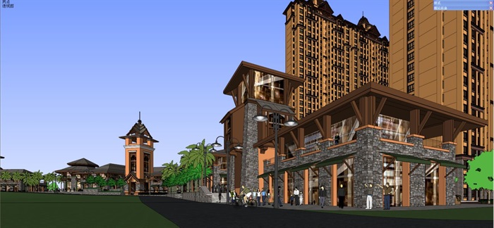 东南亚风格西双版纳酒店+高层住宅建筑设计方案SU模型(13)