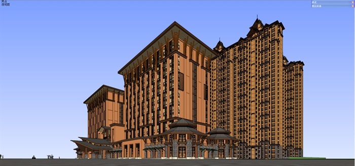 东南亚风格西双版纳酒店+高层住宅建筑设计方案SU模型(15)