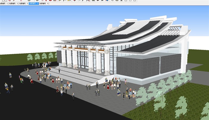 2个新中式张掖剧场建筑设计方案SU模型(1)