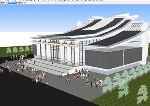2个新中式张掖剧场建筑设计方案SU(草图大师)模型