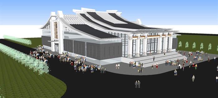 2个新中式张掖剧场建筑设计方案SU模型(2)
