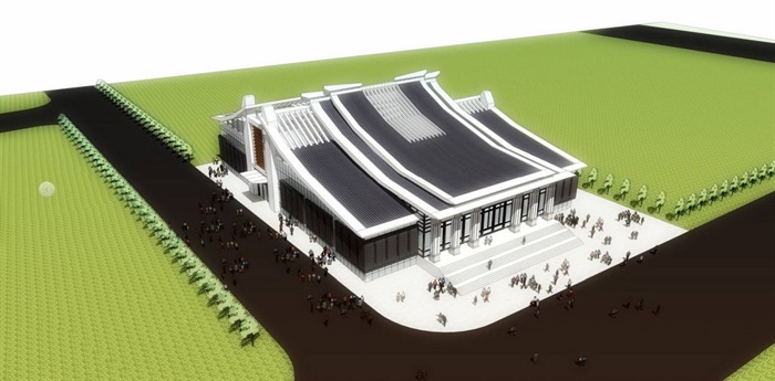 2个新中式张掖剧场建筑设计方案SU模型(6)