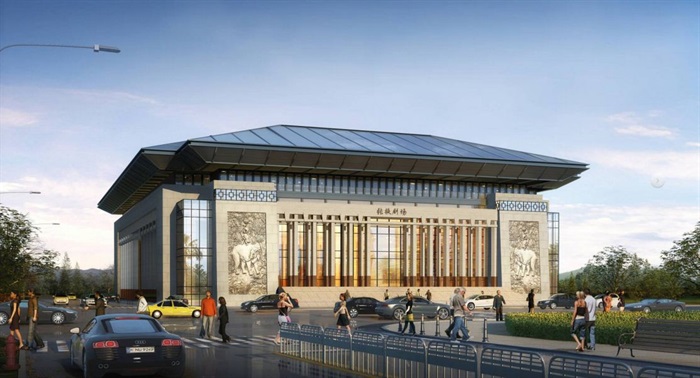 2个新中式张掖剧场建筑设计方案SU模型(7)