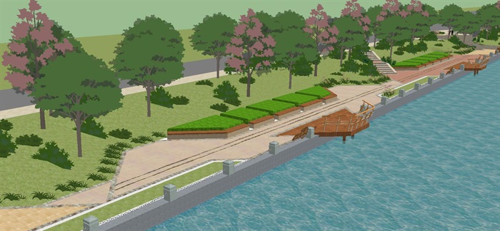 3个滨河生态公园景观设计方案SU模型(3)