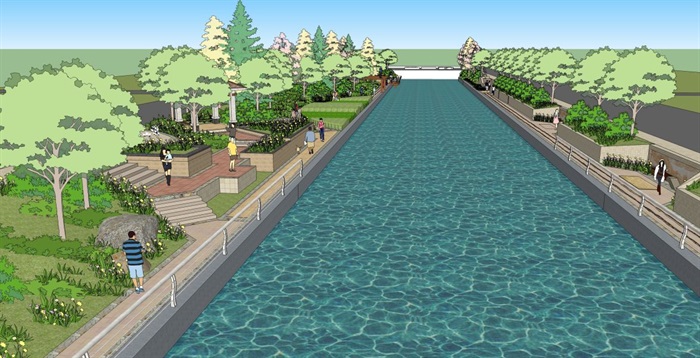 3个滨河生态公园景观设计方案SU模型(7)