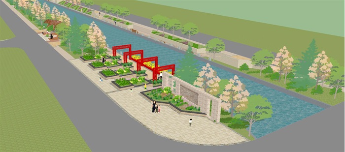 3个滨河生态公园景观设计方案SU模型(8)